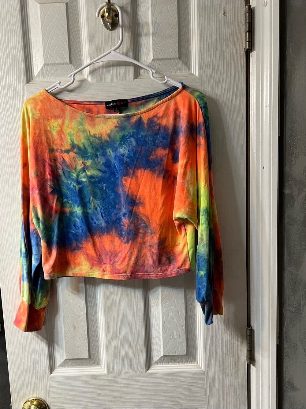 Absolutely Love It Women’s Small Blue Orange Yellow Tie-Dye Crop Top